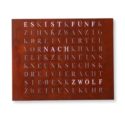 Produktbild von WordClock Jupiter Rost Optik - Wortuhr Eisen gerostet und gelasert - elegante LED Wanduhr