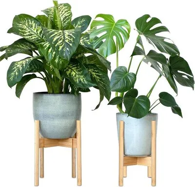 Produktbild von Famanu Pflanzenständer Set Verstellbare Holz-Blumentopfständer Bambus Ø 20-30 cm Innen - 2 Stück