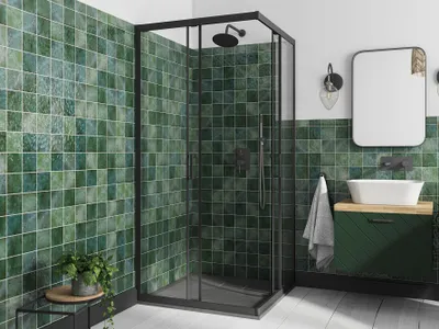 Produktbild von ECOLAM Duschkabine Modern Schwarz Viereck 90 x 90 x 190 cm Duschabtrennung Dusche Black Klarglas Echtglas gehärtetes Glas Schiebetüren transparent