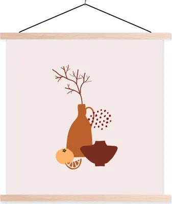 Produktbild von MuchoWow® Textilposter Vasen - Obst - Design 40x40 cm mit holzfarbenen Rahmen - Posterleiste