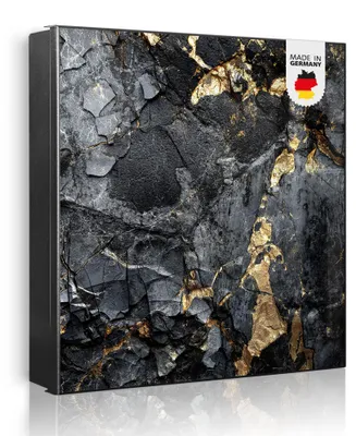 Zdjęcie produktu dla Metalowa szafka na klucze banjado, wymiary 30 x 30 cm, z 32 haczykami, z możliwością wykorzystania jako tablica magnetyczna, korpus czarny, zawiasy po prawej stronie, czarny marmur ze złotymi akcentami 1 [SKG2 13588]