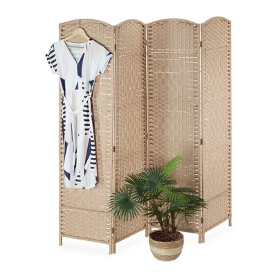 Image de Paravent Relaxdays, 4 panneaux, séparateur de pièce pliable, H x L : 180 x 180 cm, brise-vue intérieur, cloison opaque, couleur naturelle