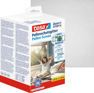Produktbild von tesa Pollenschutzgitter 1,20 x 2,40 m grau Pollenfilter Vlies Fenster ohne Bohren