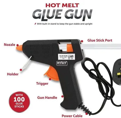 Produktbild von Heißklebepistole 10W Elektrisch mit 100 Klebesticks 7mm Schnellaufheizung Anti-Tropf-Düse für Basteln DIY Handwerk Dekoration Reparatur
