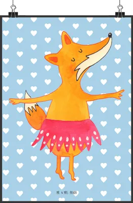 Produktbild von Mr. & Mrs. Panda Bild Fuchs Ballerina DIN A2 - Blau Pastell - Geschenk, Ballett, Plakat, Kunstdruck, drucke, Geburtstag, Wandbild, wanddeko, Tanzen