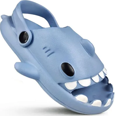 Produktbild von Kinder Clogs Badeslipper Haifisch Badeschuhe zum Pool Garten Shark Blau Gr.30/31