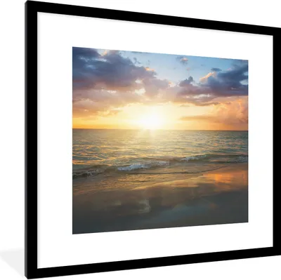 Produktbild von MuchoWow® Gerahmtes Poster Sonnenuntergang - Wolken - Strand 40x40 cm - Poster mit Schwarzem Bilderrahmen Wandposter Rahmen Foto Bilder - Poster - Plakat im Rahmen
