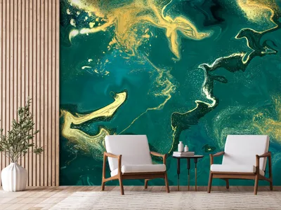 Produktbild von Vlies Fototapete Abstrakt 400x280 cm Tapeten Wandtapete XXL Steinwand Marmor 3D Effekt golden grün a-A-10438-a-a