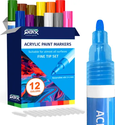 Produktbild von QBIX Acrylmarker-Set Feine Spitze – 12 Farben