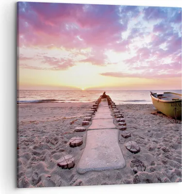 Produktbild von Bild auf Leinwand - Leinwandbild - Einteilig - Boot Strand Himmel - 50x50cm - Wand Bild - Wanddeko - Wandbilder - Leinwanddruck - Bilder - Wanddekoration - Leinwand bilder - Wandbild - AC50x50-5064