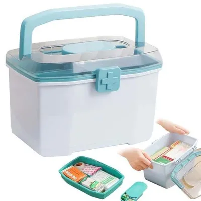 Zdjęcie produktu dla Pudełko na lekarstwa dwuwarstwowe apteczka domowa organizer 21X15X14 cm