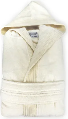 Immagine prodotto di Accappatoio unisex The One con cappuccio in velluto, beige avorio, taglia S/M