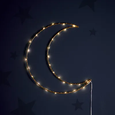 LED Mond-Wandleuchte Gold, 30 cm, Timer, Batteriebetrieb, Innen