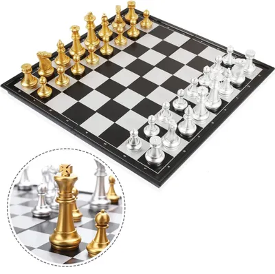 Produktbild von Schachspiel,&,Damespiel,Deluxe,2-in-1,Schach,mit,36*36cm,Magnetischem,Faltbarem,Schachbrett