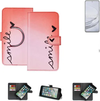 Produktbild von K-S-Trade Schutzhülle Handyhülle kompatibel mit ZTE Axon 60 Hülle cover bookstyle Etui ''smile'' rot Standfunktion Kameraschutz (1Stk)