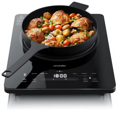 Image de Plaque à induction Arendo, plaque de cuisson à induction, plaque à induction, plaque de cuisson simple, 2200 W, 9 niveaux, minuterie,tactile et sécurité enfants