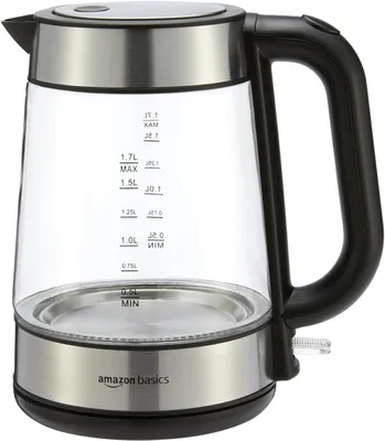 Immagine prodotto di Bollitore in vetro da 1,7 litri - Bollitore elettrico da 2200 W - Spegnimento automatico - Colore nero e argento