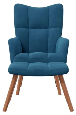 Produktbild von Ohrensessel mit Hocker aus blauem Samt für das Wohnzimmer
