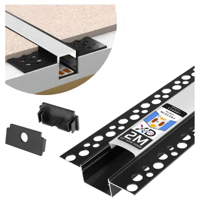 Produktbild von XUDO LED Trockenbauprofil Schwarz 2 m Alu 20 mm mit milchiger Abdeckung