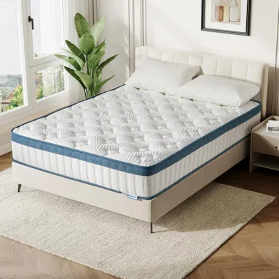 Produktbild von Matratze 160x200 cm - 7-Zonen Taschenfederkernmatratze H3 - Orthopädisch - Mittelfest - 25 cm hoch - Weiß Blau