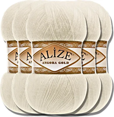 Produktbild von Alize 5x 100g Angora Gold Wolle, Uni, Häkeln, Stricken (Cream | 1)