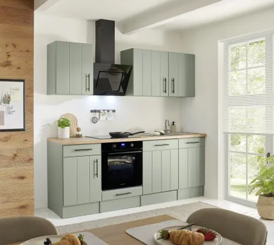 Produktbild von Küche Küchenzeile Landhaus Grün Anton 220 cm Induktion ohne Kühlschrank Respekta