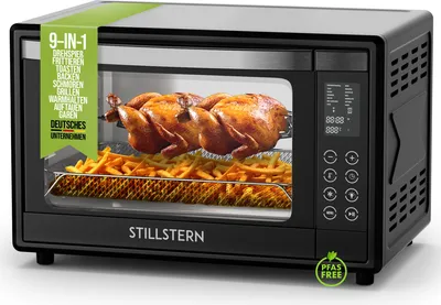 Produktbild von Stillstern Minibackofen mit Umluft (35L) DE Version, Pizza Ø28cm, NEU: CYCLONE PRO+ (Antihaftbeschichtung), 13 Programme, Auftauen&Warmhalten, 8h Timer, Rezeptheft, Mini Backofen Pizzaofen Grill