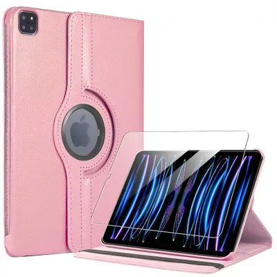 Image de Coque + Verre Trempé pour iPad Pro 11 Pouces (2018/2020/2021/2022) Protection Rotation 360° - Rose