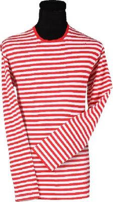 Produktbild von T2594-0502-L rot-weiß Damen-Herren Langarm Ringelhemd Kölnshirt Gr.L
