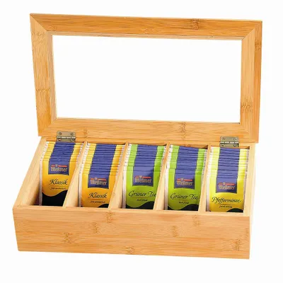 Produktbild von Kesper Teebox mit 5 Fächern Bambus 36 x 20 x 9 cm, mit Sichtfenster