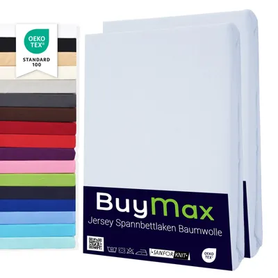 Produktbild von DOPPELPACK Spannbettlaken Jersey 100% Baumwolle Spannbetttuch in Farbe Weiß, Größe 200 x 200 cm