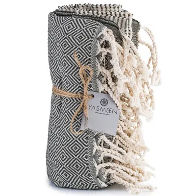 Produktbild von Strandtuch 96 x 180 cm – 100% Baumwolle – 415 g/m² – Saunatuch – Badetuch – Pestemal Hamamtuch - schnelltrocknend und leicht (Khaki, 96x180 cm)