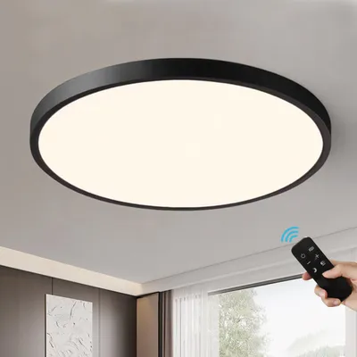 Produktbild von 54W LED Deckenleuchte Flach Dimmbar mit Fernbedienung, Ultra Dünn Deckenlampe Wohnzimmer, 3000-6500K Ø50cm, Schwarz, Dimmbar für Schlafzimmer