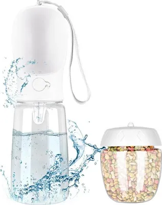 Produktbild von Famanu Trinkflasche für Hunde 550 ml - mit Futterbehälter und Wasserdispenser
