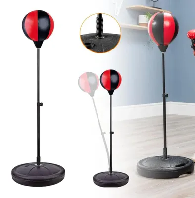 Image de Sac de frappe sur socle - Set de boxe avec hauteur réglable - Sac de vitesse autoportant - Gants de boxe - Entraînement à domicile