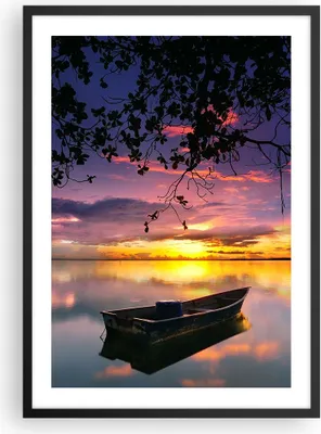 Produktbild von Gerahmtes Poster - Schwarzer Rahmen - Boot Sonnenuntergang See Himmel - 50x70 cm - Wand Bild - Wanddeko - Wandbilder - Wandposter - Bilderrahmen - Bilder - Kunstdruck - Wandbild - P2BPA50x70-2967