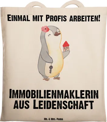 Produktbild von Mr. & Mrs. Panda Tote Bag Immobilienmaklerin Leidenschaft - Transparent - Geschenk, Ausbildung, Tragetasche, Immobilienbüro, Uni Tasche, Jutebeutel, Schultasche, Spruch