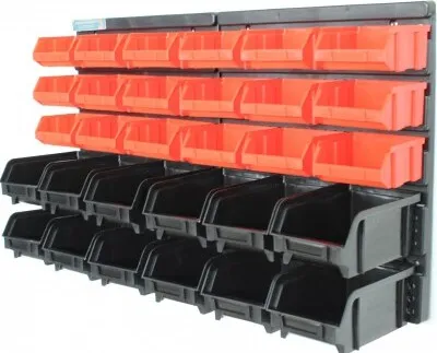 Produktbild von Stapelboxen mit Wandregal rot 32 tlg, Kleinteilemagazin