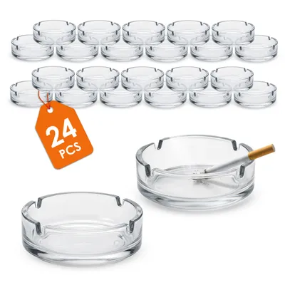 Produktbild von Glas Aschenbecher rund 10 cm - 24 Stück - Klassischer Tisch Ascher transparent