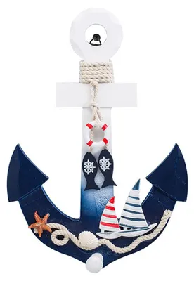 Nautische Wanddeko aus Holz, Anker mit maritimen Motiven, 27,9 x 19,6 cm