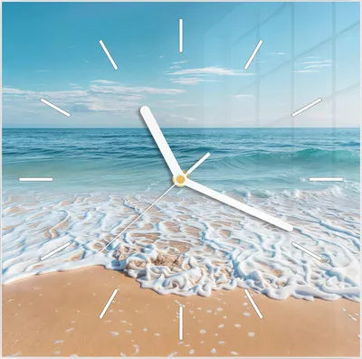 Produktbild von Wanduhr aus Glas mit Motiv Tropischer Strand- 30 x 30 cm - inkl. Aufhängesystem