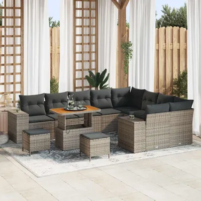Produktbild von "Rabatt" Gartensofa-set - Balkonmöbel/Terrassenmöbel - mit Kissen 12 pcs Grau Poly-Rattan - Lounge-Dining set CC13315