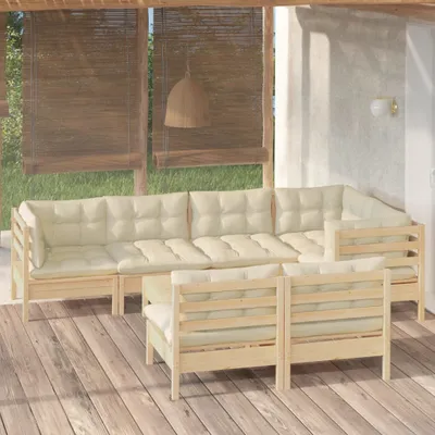 Produktbild von Möbel 8-tlg. Garten-Lounge-Set mit Creme Kissen Massivholz Kiefer - Gartenmöbelgarnituren 3096448