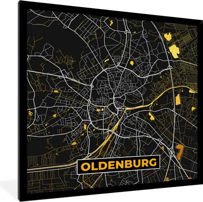 Produktbild von MuchoWow® Gerahmtes Poster Deutschland - Gold - Stadtplan - Karte - Oldenburg 40x40 cm - Poster mit Schwarzem Bilderrahmen Wandposter Rahmen Foto Bilder - Mit Rahmen - Wanddekoration Schlafzimmer