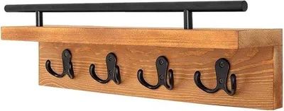 Produktbild von Holzschlüsselbrett mit Platte und 4 Haken für Eingang, Küche, Büro