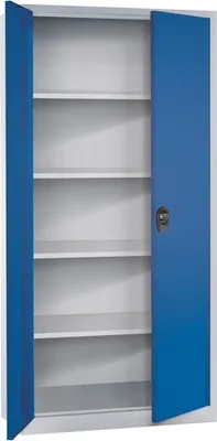 Produktbild von Flügeltürenschrank  4verz.Böden 50kg Tragl. H1950xB940xT400mm RAL 7035/5010, 4317784969666