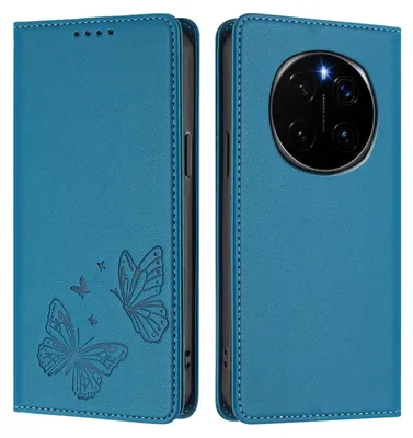 Image de Étui en cuir pour Honor Magic7, motif papillon, étui portefeuille à rabat avec support, bleu