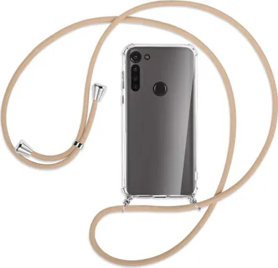 Produktbild von Handykette Backcover-Schutzhülle mit Band (Metall silberfarben) für Motorola Moto G8 - beige