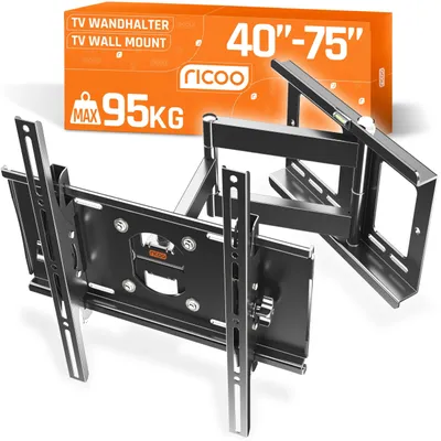 Immagine prodotto di Supporto a parete girevole e inclinabile RICOO R23-S per televisori da 40-75 pollici. Supporto per TV a schermo piatto, smart, OLED e curvo, con braccio girevole per il montaggio a parete. Capacità massima di 95 kg e compatibile con standard VESA 400 x 200