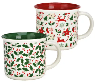 Produktbild von Große Email-Optik Weihnachts-Tassen 2er Set grün rot 400 ml